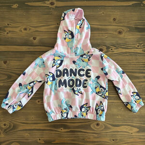 Bluey Dance Mode Hoodie Girls 5T Pink Blue Soft Brushed Pullover Checkered